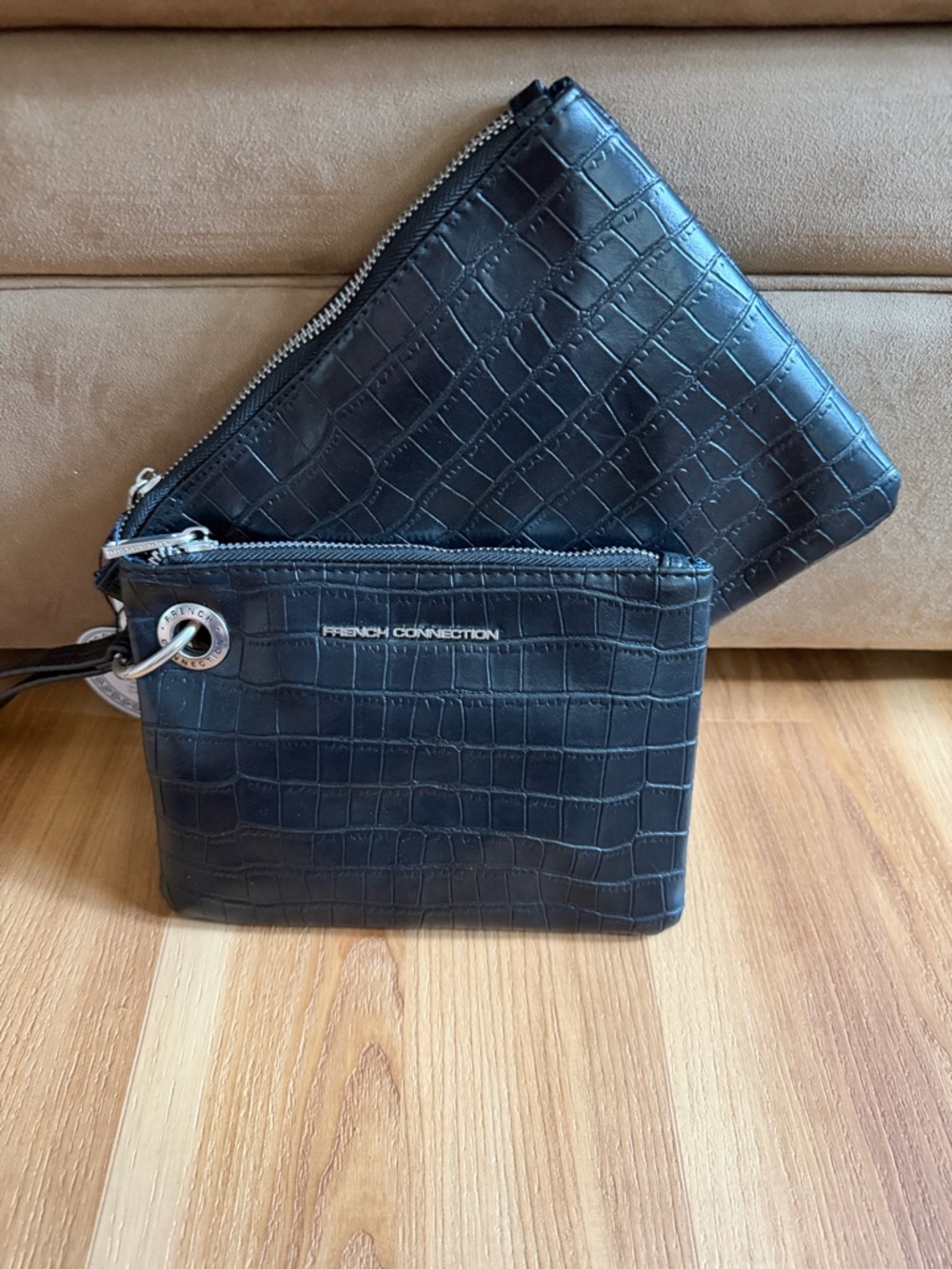 French Connection Black Croc-Embossed Toiletry Duo